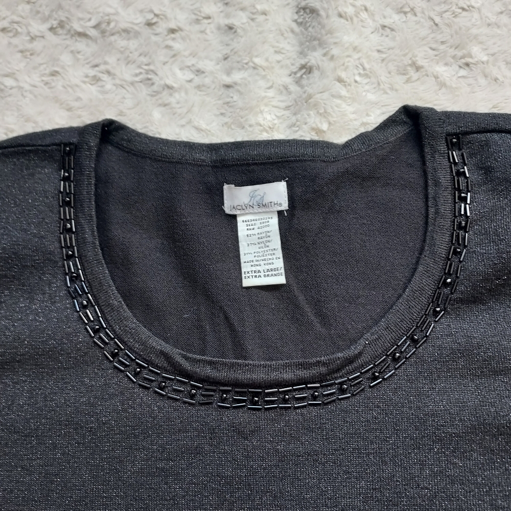 Jaclyn Smith Black Rayon Blend Beaded Neckline Top XL Old Money - Picture 2 of 6
